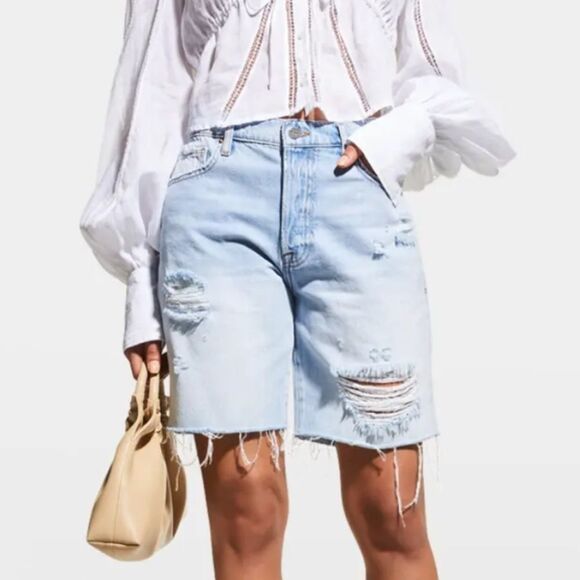 Frame Denim Pants - NEW FRAME Le Slouch Bermuda Cutoff Jean Shorts Size 27